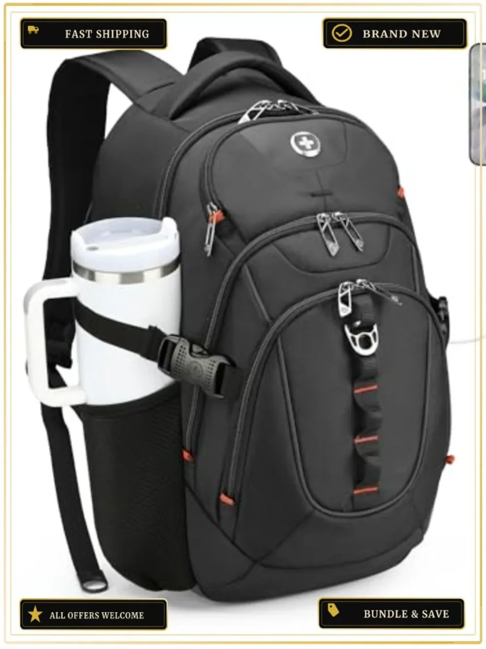 Swissdigital Design Laptop Backpack USB Charging Port Travel Backpack 15.6 Inch